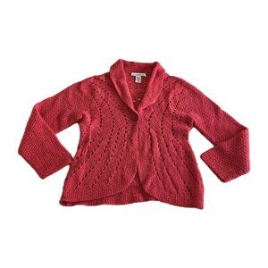 Vtg Jones New York Crocheted Cardigan Women XL Coral LS Button Wool Angora Blend
